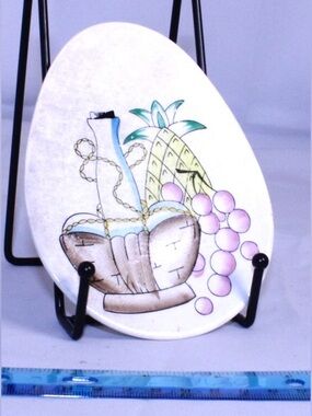Vintage Lefton MCM ceramic spoon rest or snack plate - painted tropical motif